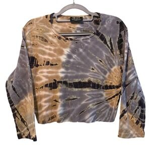 TRYST by Mathew‎ Tie Dye Long Sleeve Crop Top Womens Large Brown Gray Purple